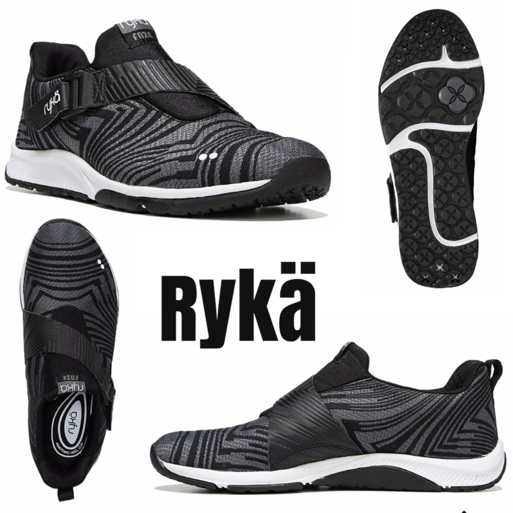 Rykä Faze Wm's Training Sneaker in Black & Iron Grey w/ Velcro Strap Closure  6